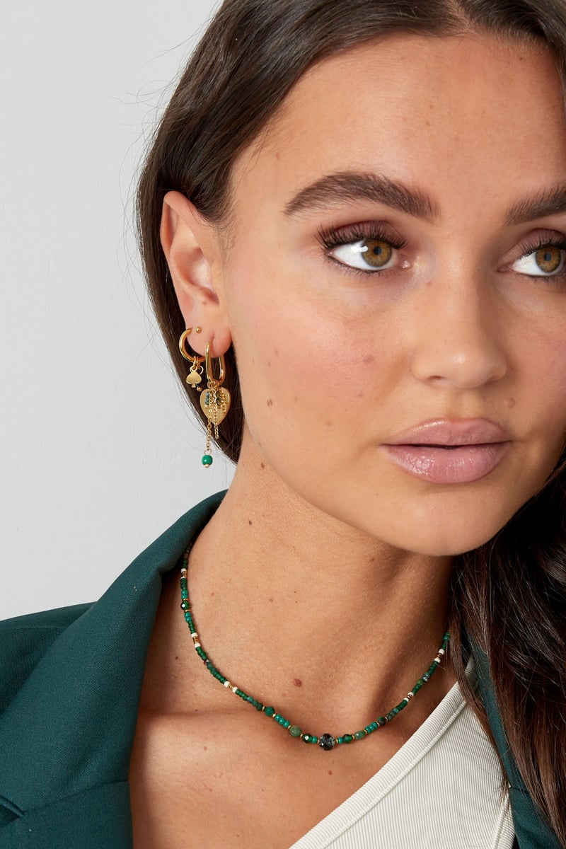 oorbellen natuursteen met poker detail - zwart 