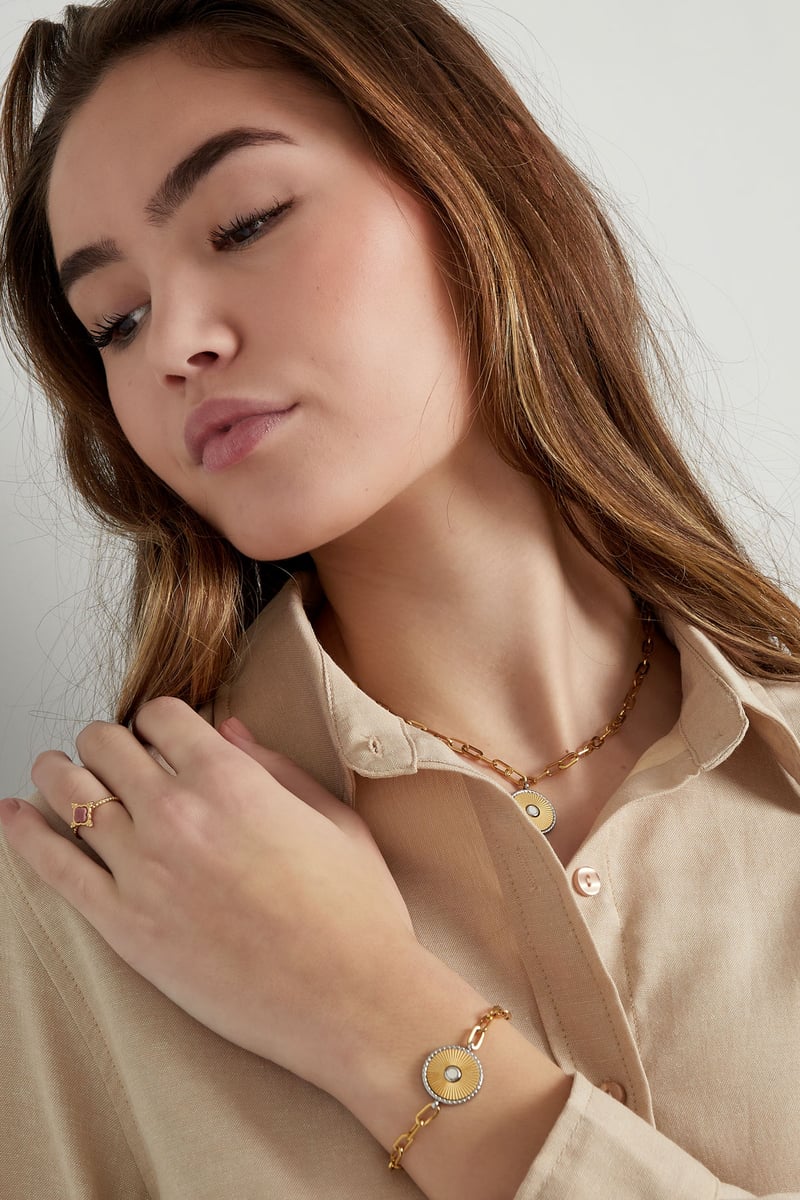 schakel armband met goud/ zilver detail