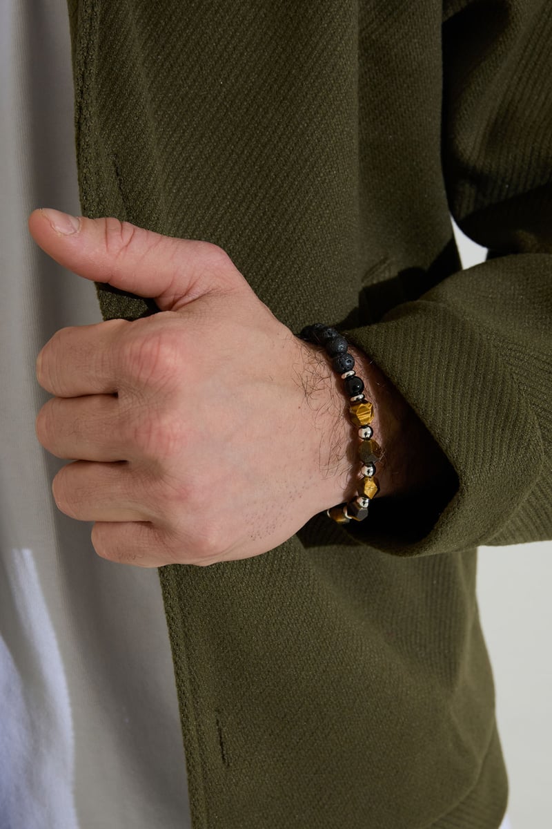 Heren armband kralen zwart/kleur - grijs 