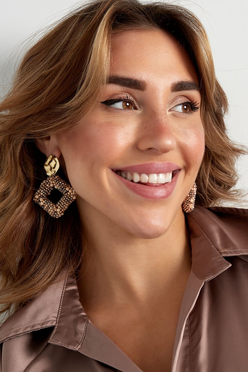 oorbel glaskralen ruit - zwart 