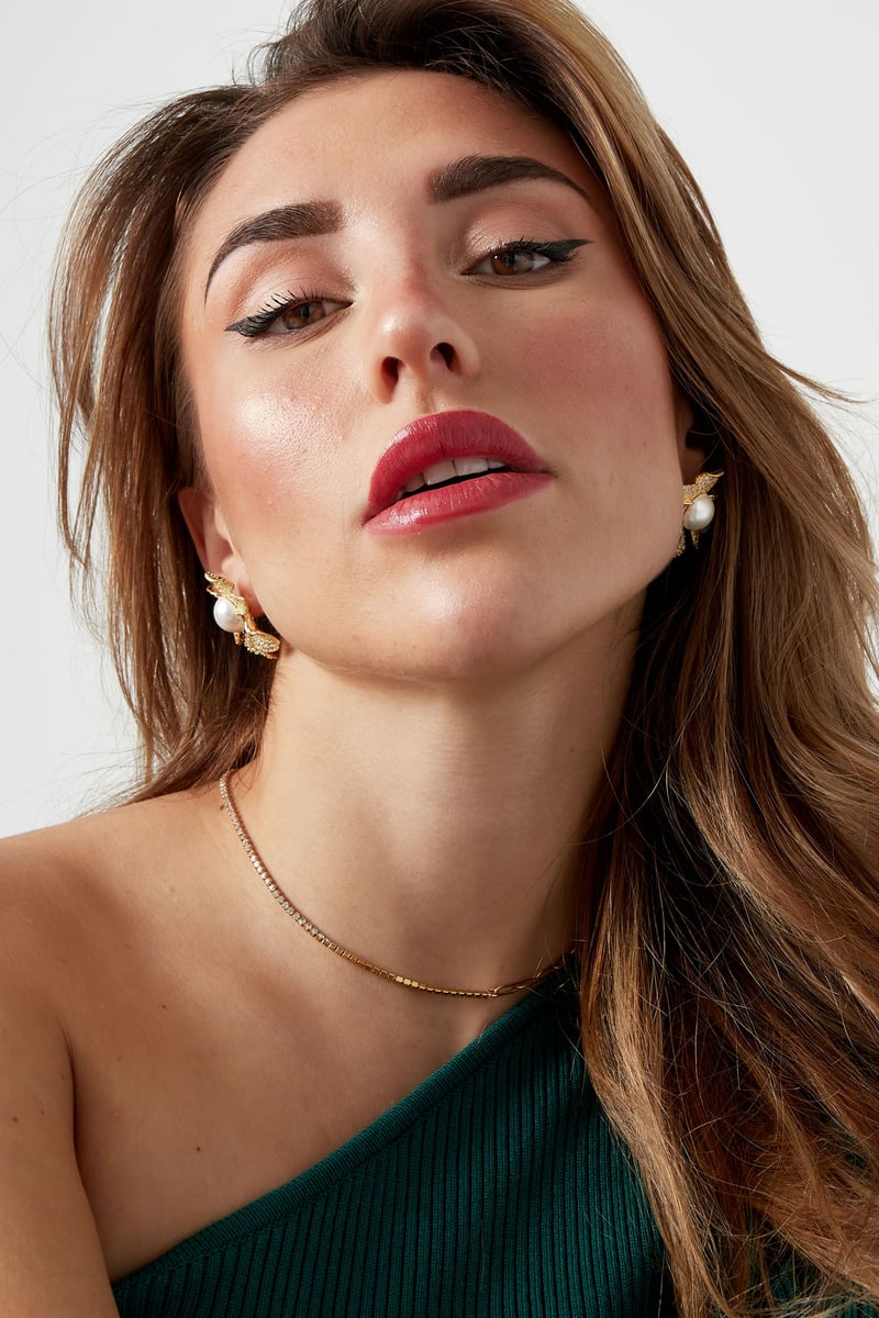 Oorbellen sparkly flower pearl zilver - zirkoon koper