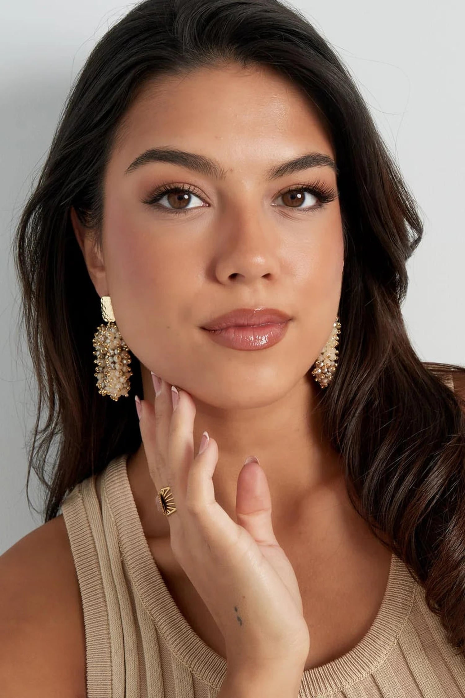 Glitter nights statement oorbellen - wit Goud kleur Color 