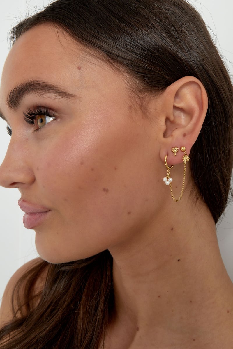 dubbele oorbel met palm en parel