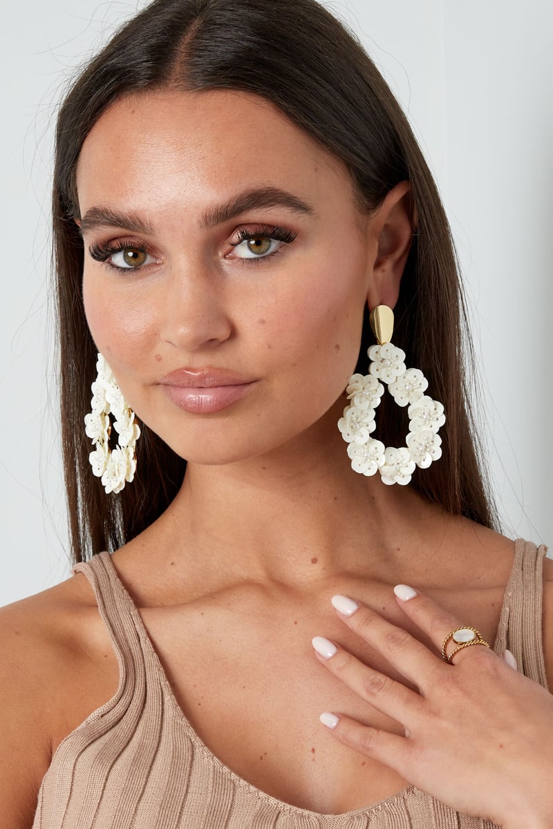 Ronde bloemen statement oorbellen - groen/Goud kleur