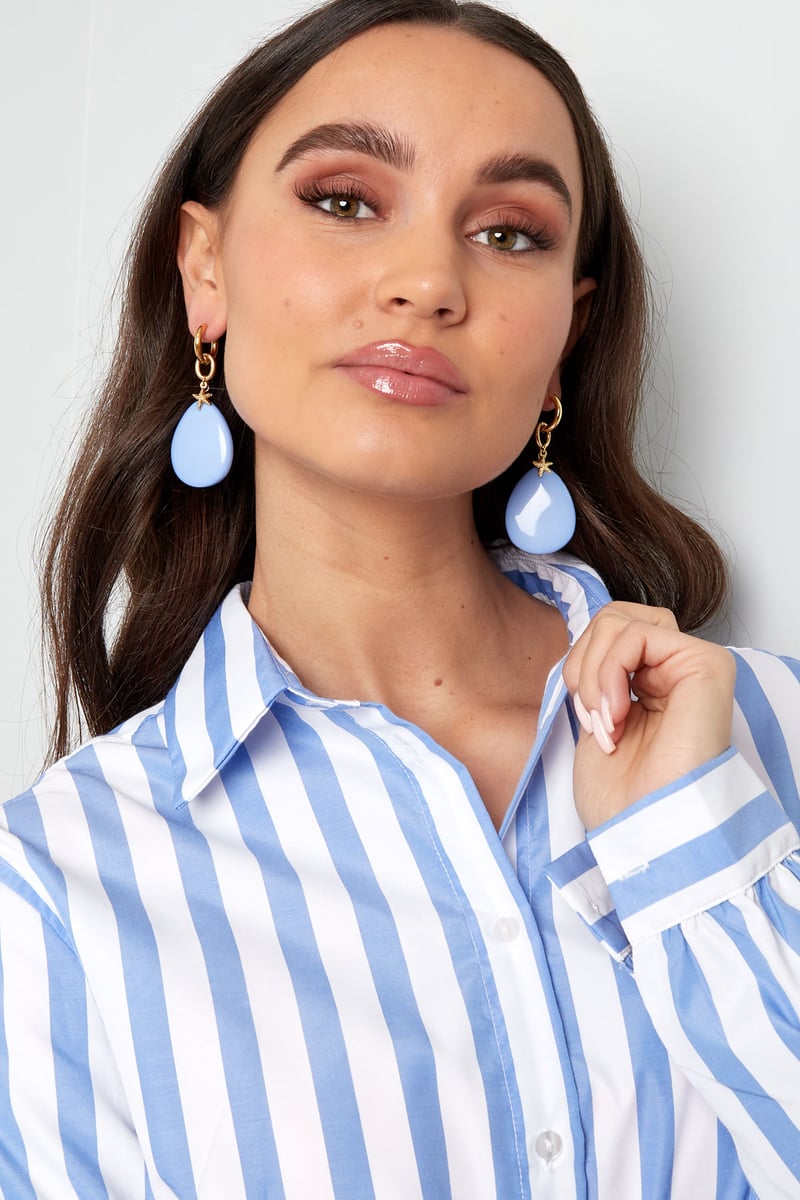 Oorbellen ovaal met zeester - licht blauw 