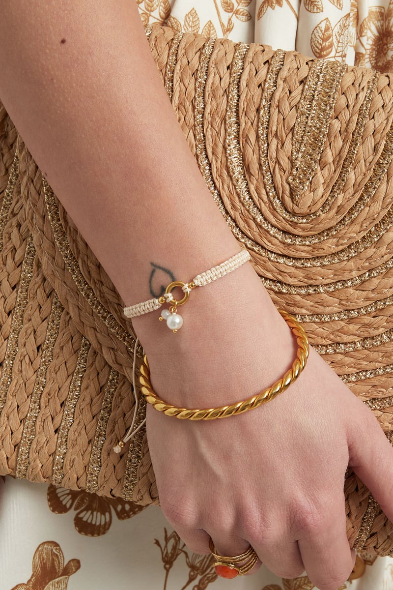 Gevlochten armband met parel - lichtroze