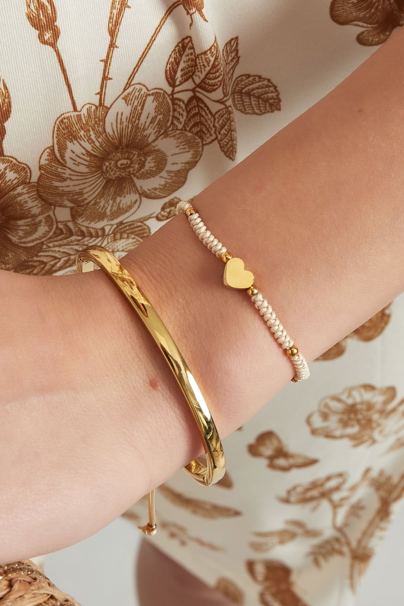 Gevlochten armband met hart - roze/Goud kleur