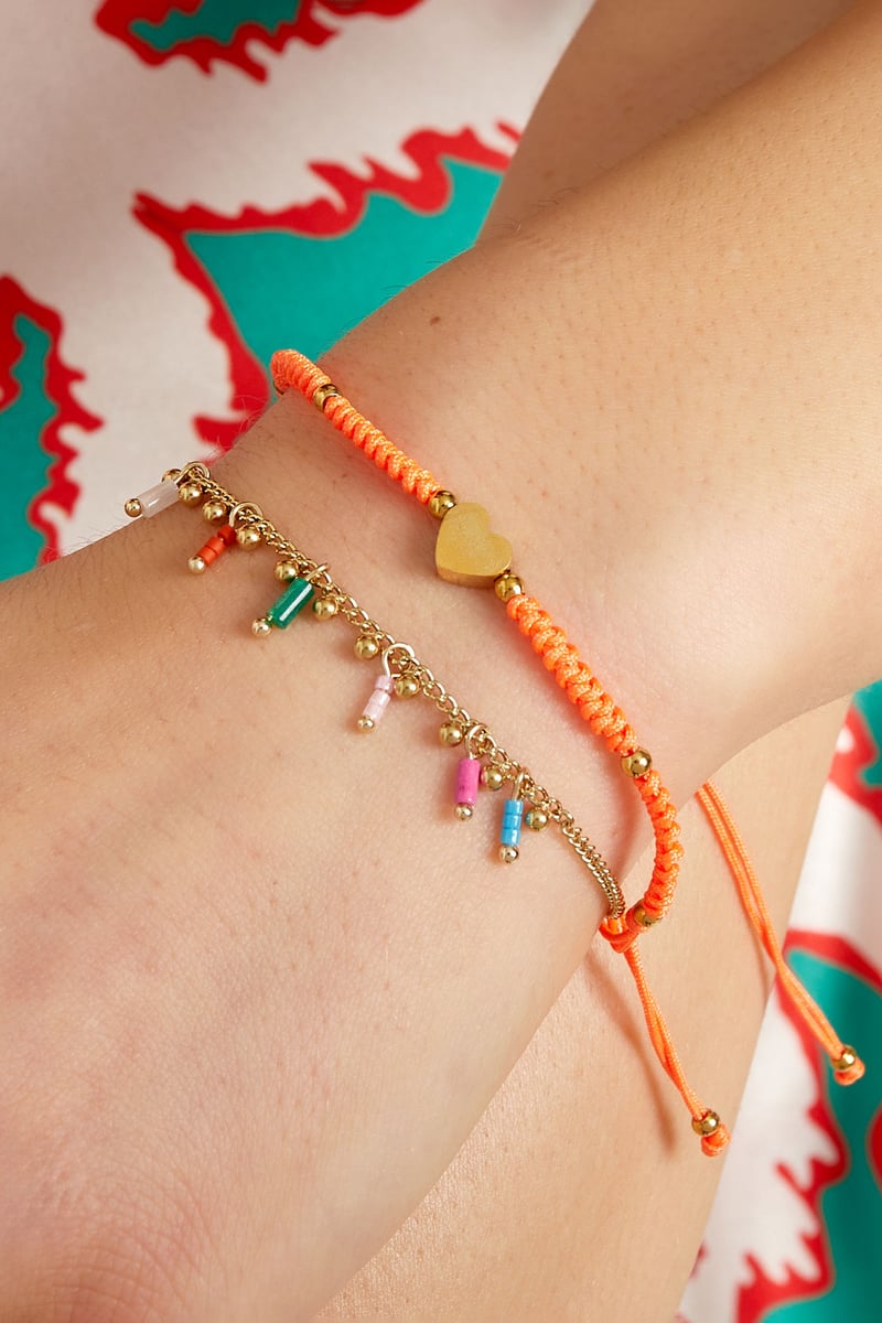 Gevlochten armband met hart - roze/Goud kleur