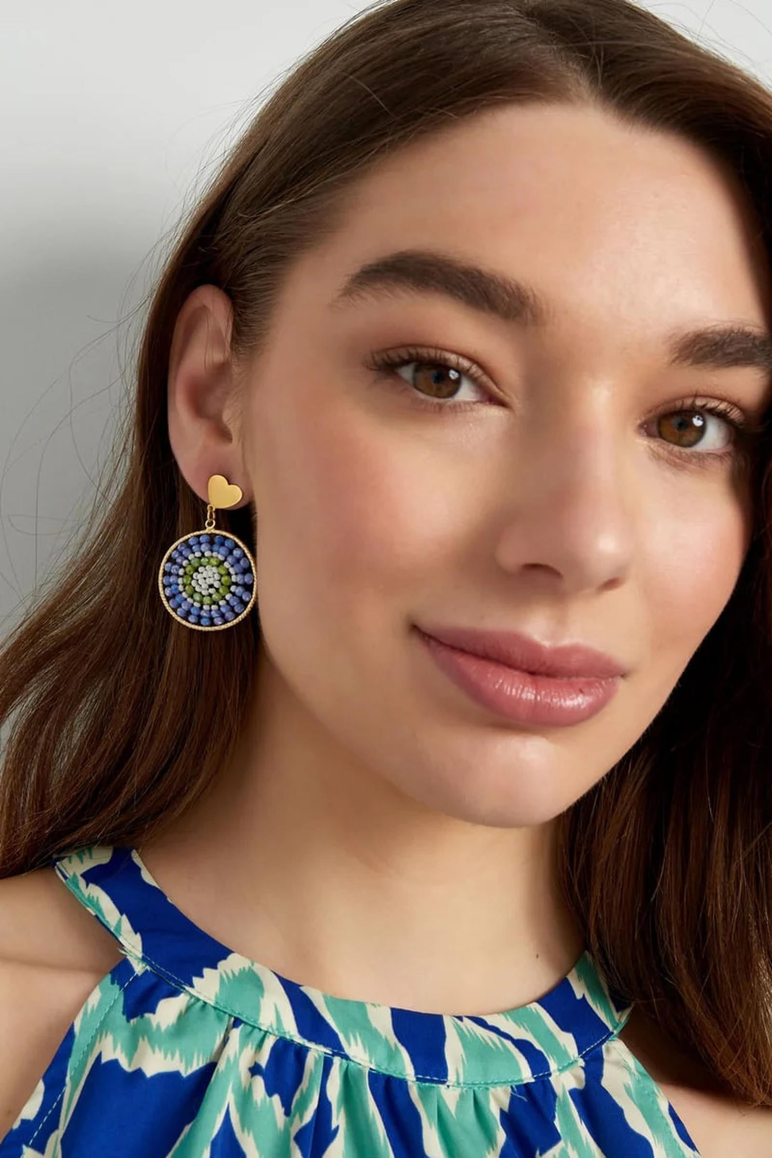 Mandala oorbellen met hart - bleekroze 