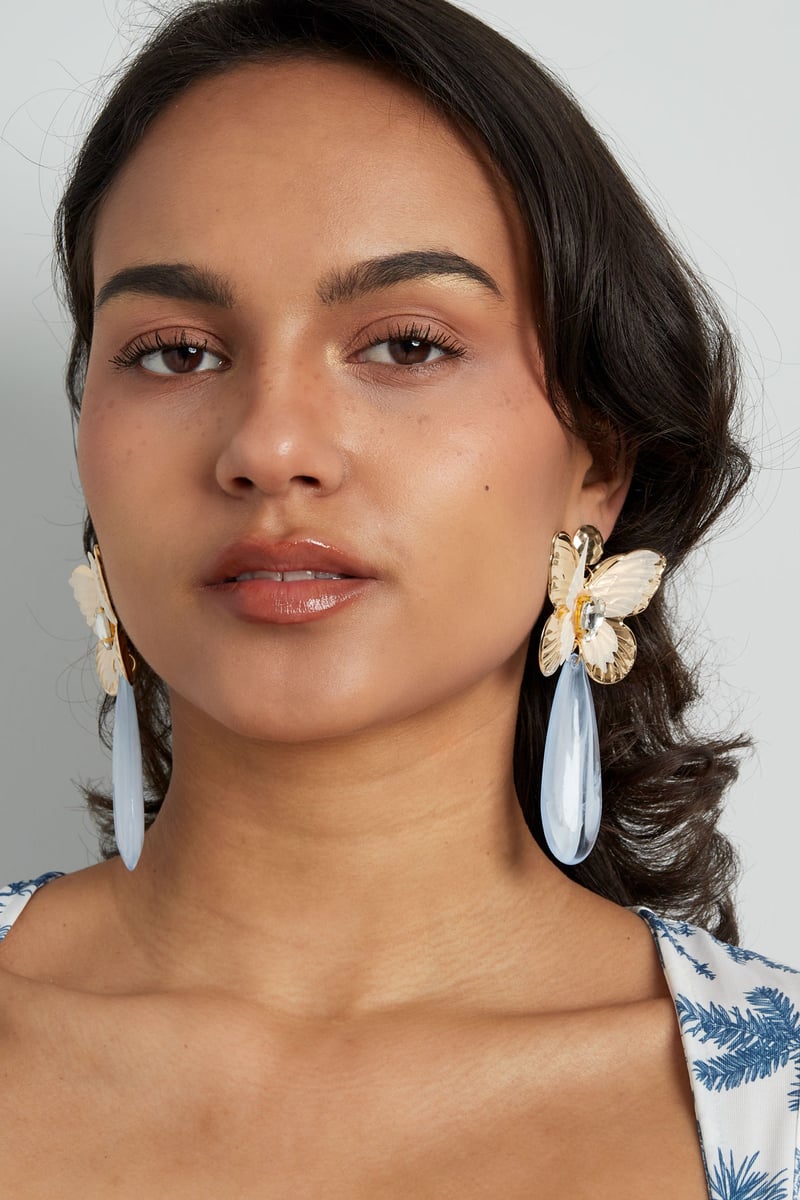 Vlinder bedel oorbel met diamant - roze