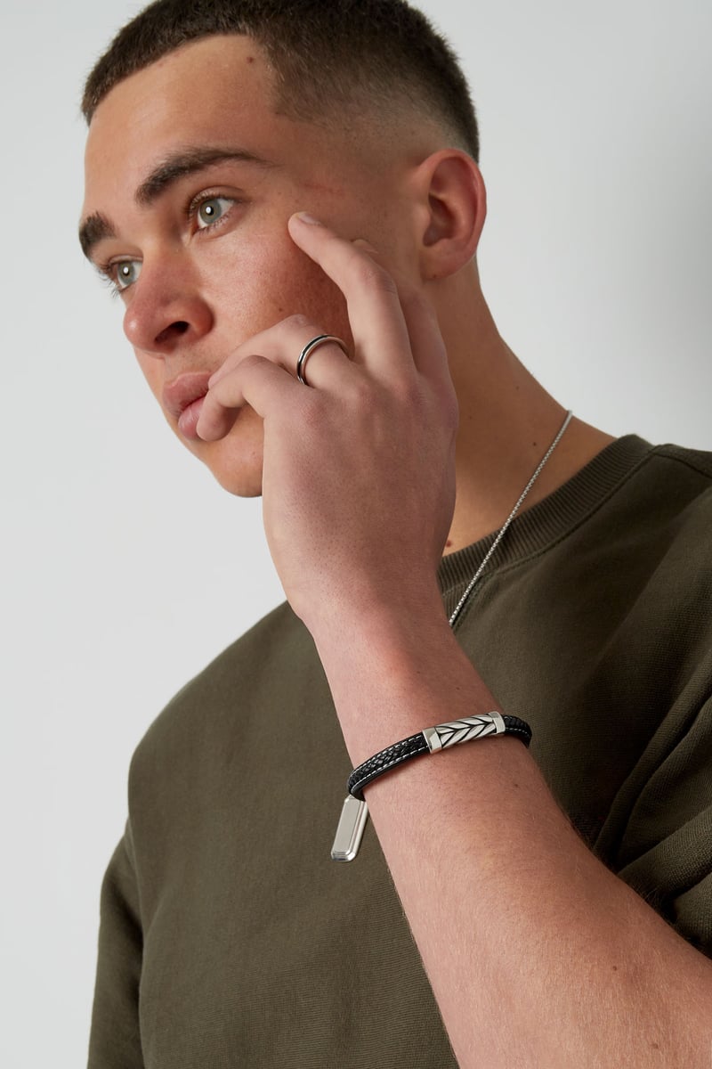 Mannen armband zilver gevlochten -  oranje