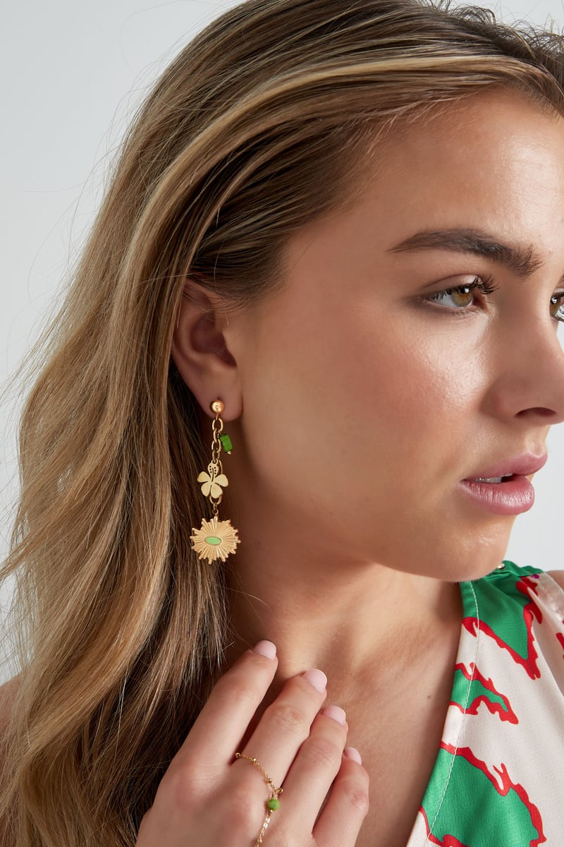 Oorbellen floral flawless - groen zilver