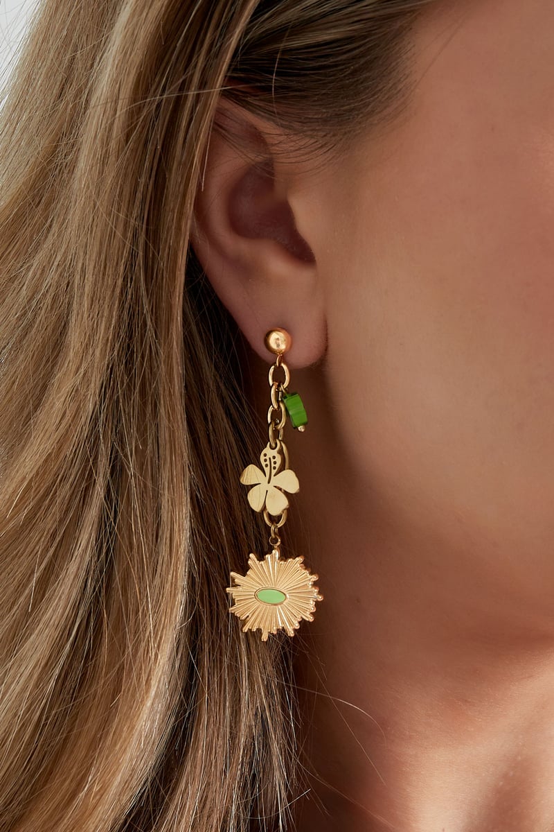 Oorbellen floral flawless - groen zilver