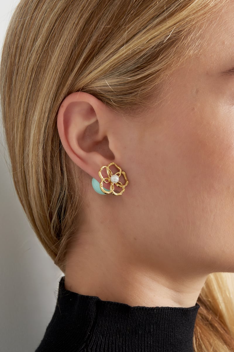 Bloem oorbellen gekleurde achterkant - roze