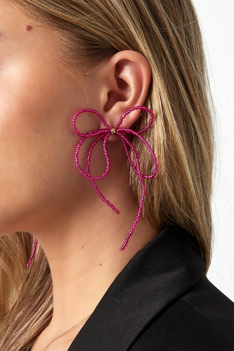 Oorbellen festive bow - fuchsia