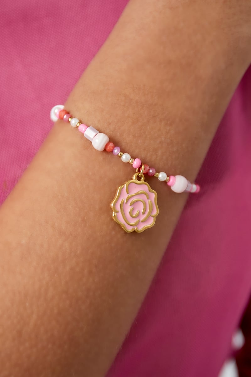 beaded rose armband - roze & 