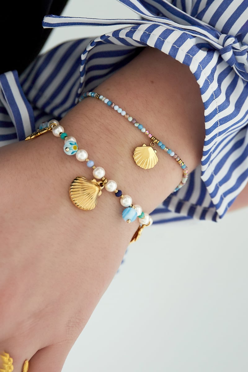 kleurvolle schelp armband - blauw 