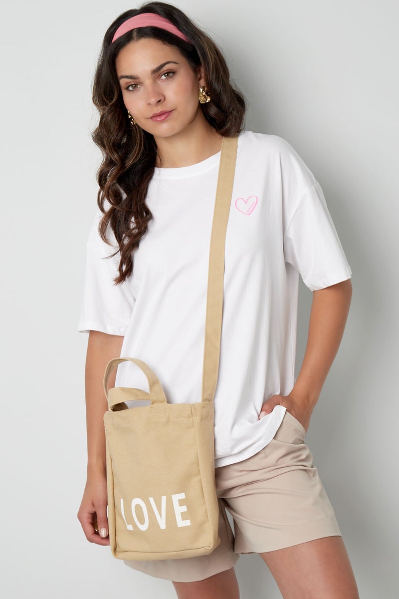 Kleine canvas tas love - beige