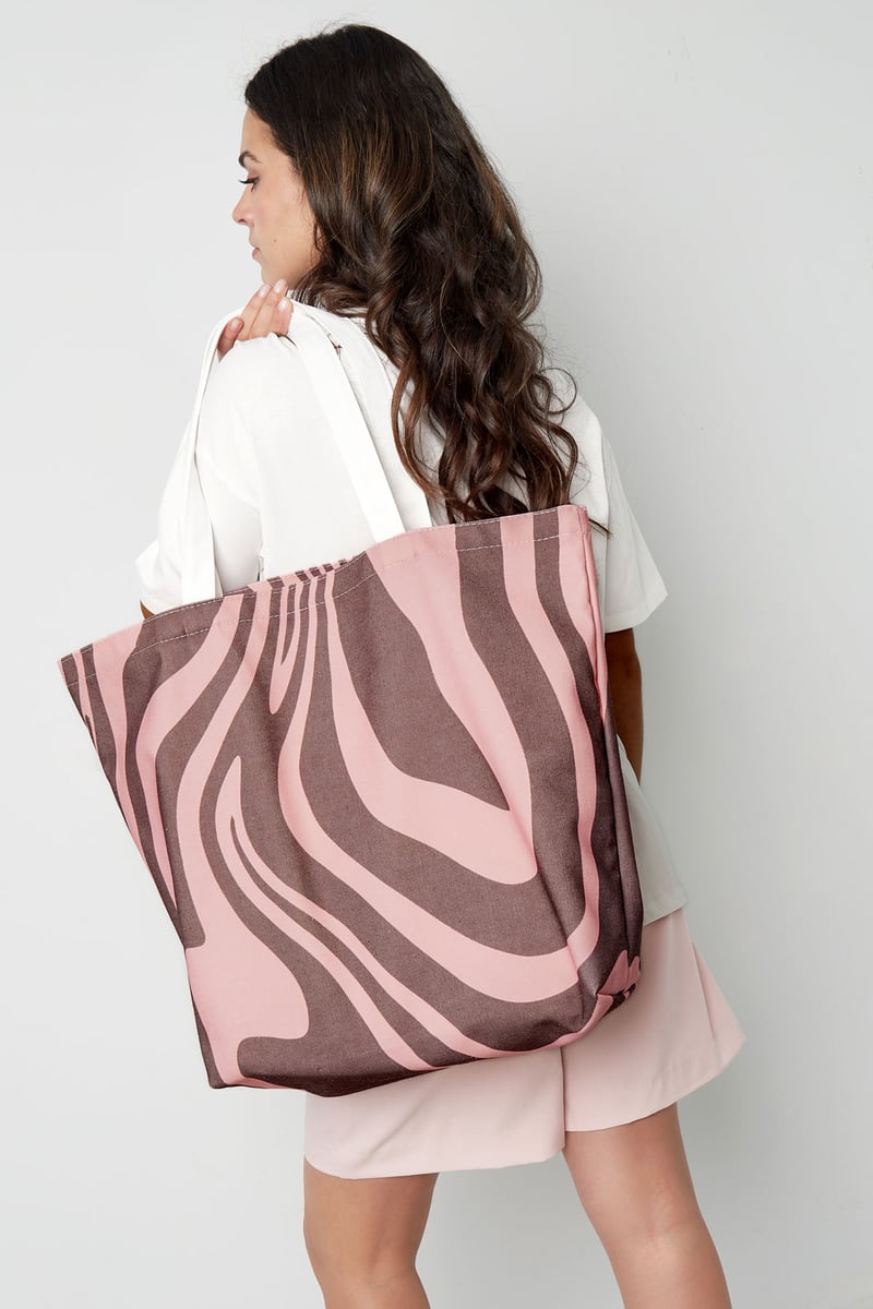 Canvas shopper zebraprint - bruin roze