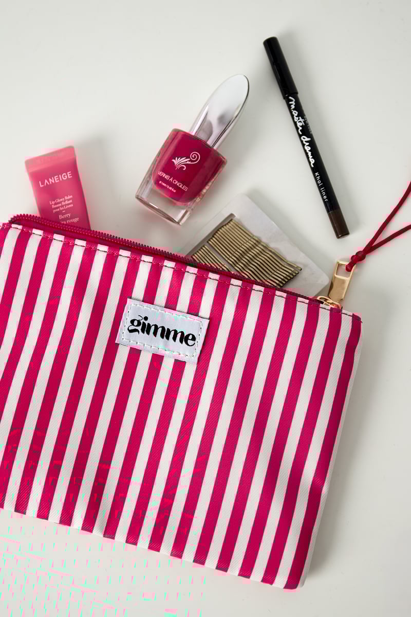 Plat toilettasje dunne streep - Fuchsia