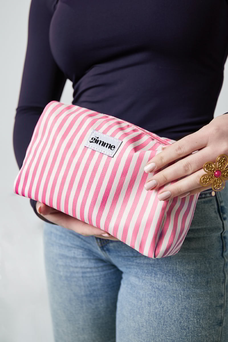 Make-up tas kleine strepen - Fuchsia