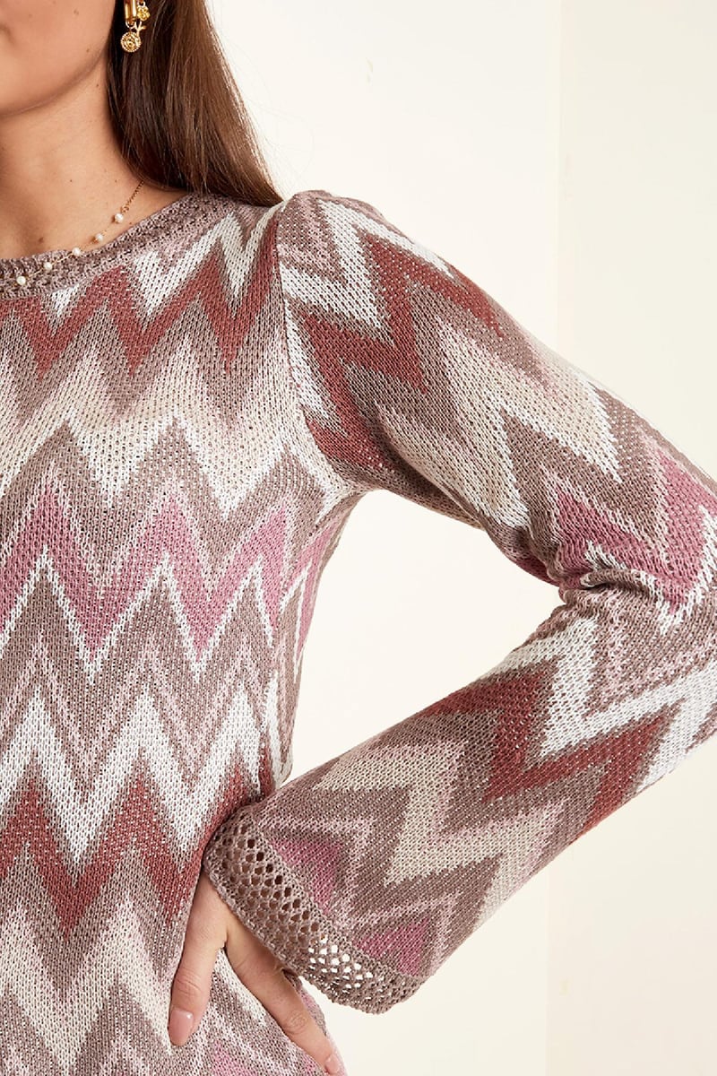 Gehaakte flared top met lange mouwen Zwart S