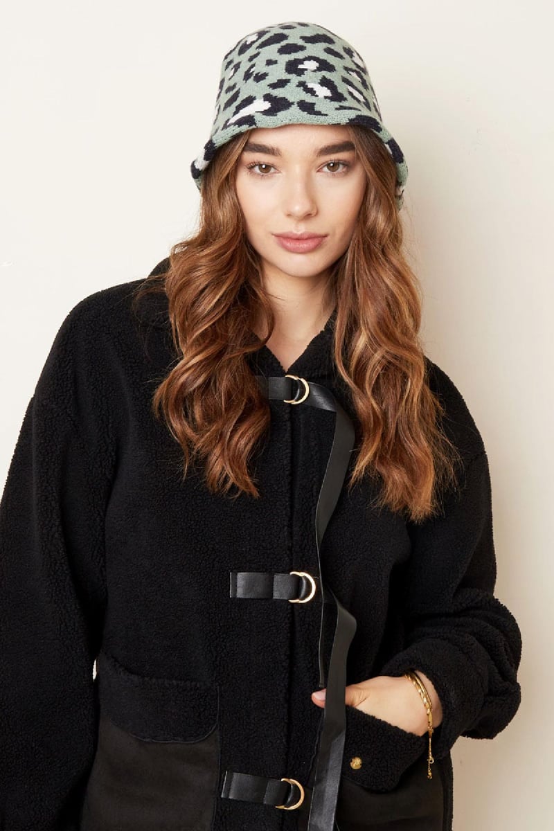 Vissershoedje dierenprint Grijs Acryl