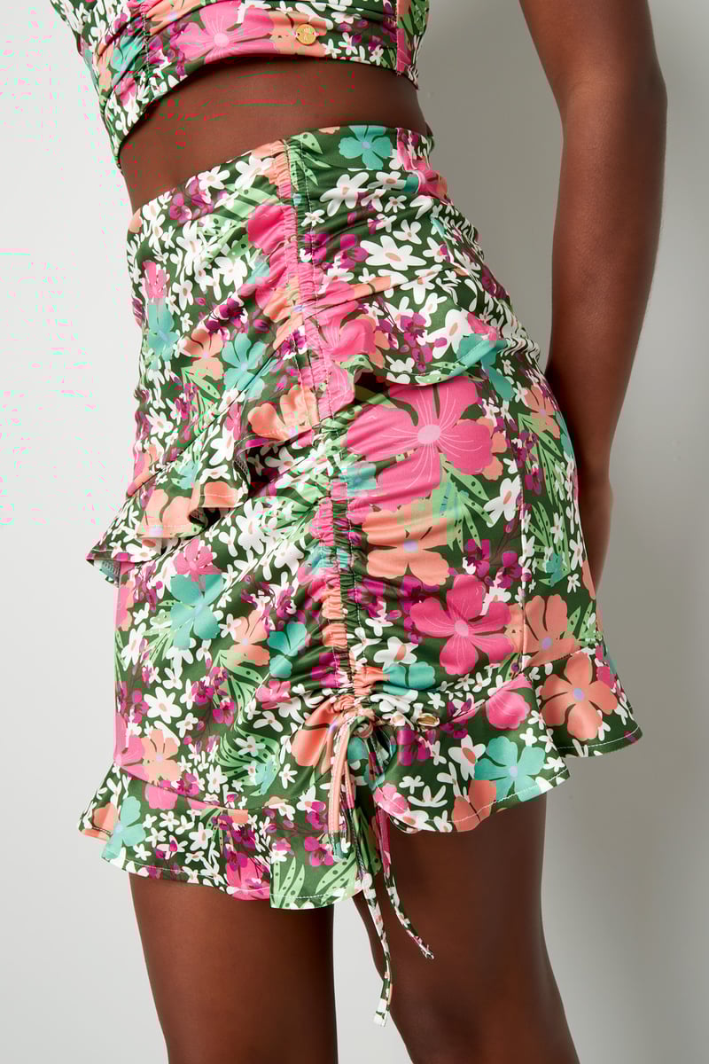 Rok kleurrijke bloemen - groen/roze Multi S