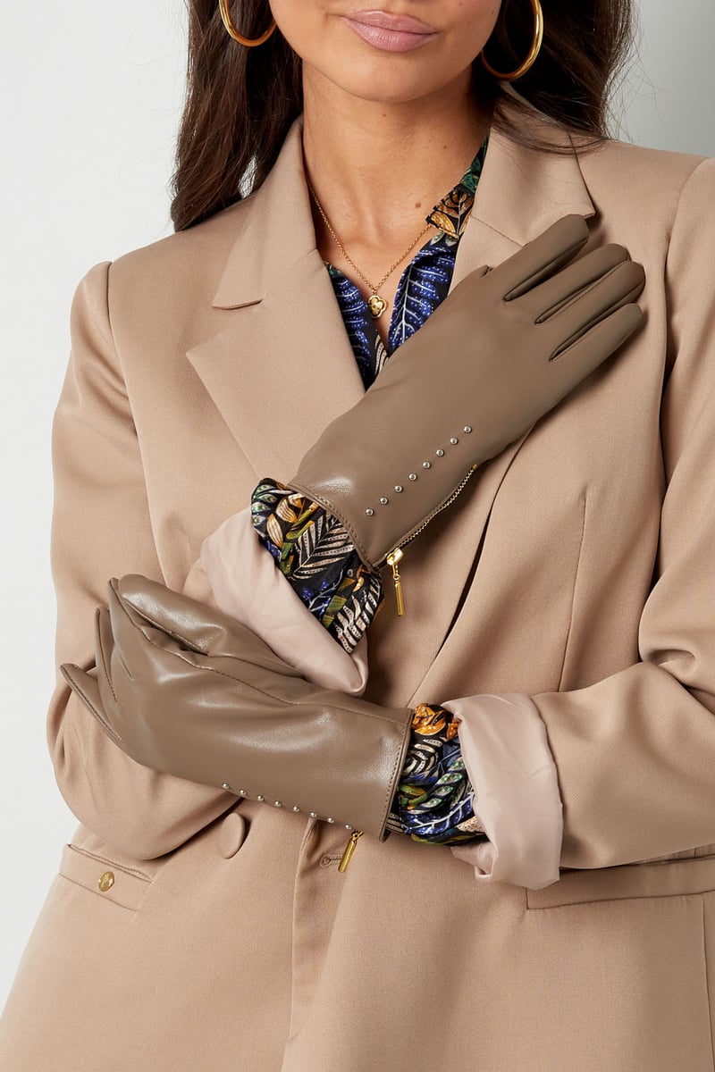 Handschoenen PU met studs en rits - zwart