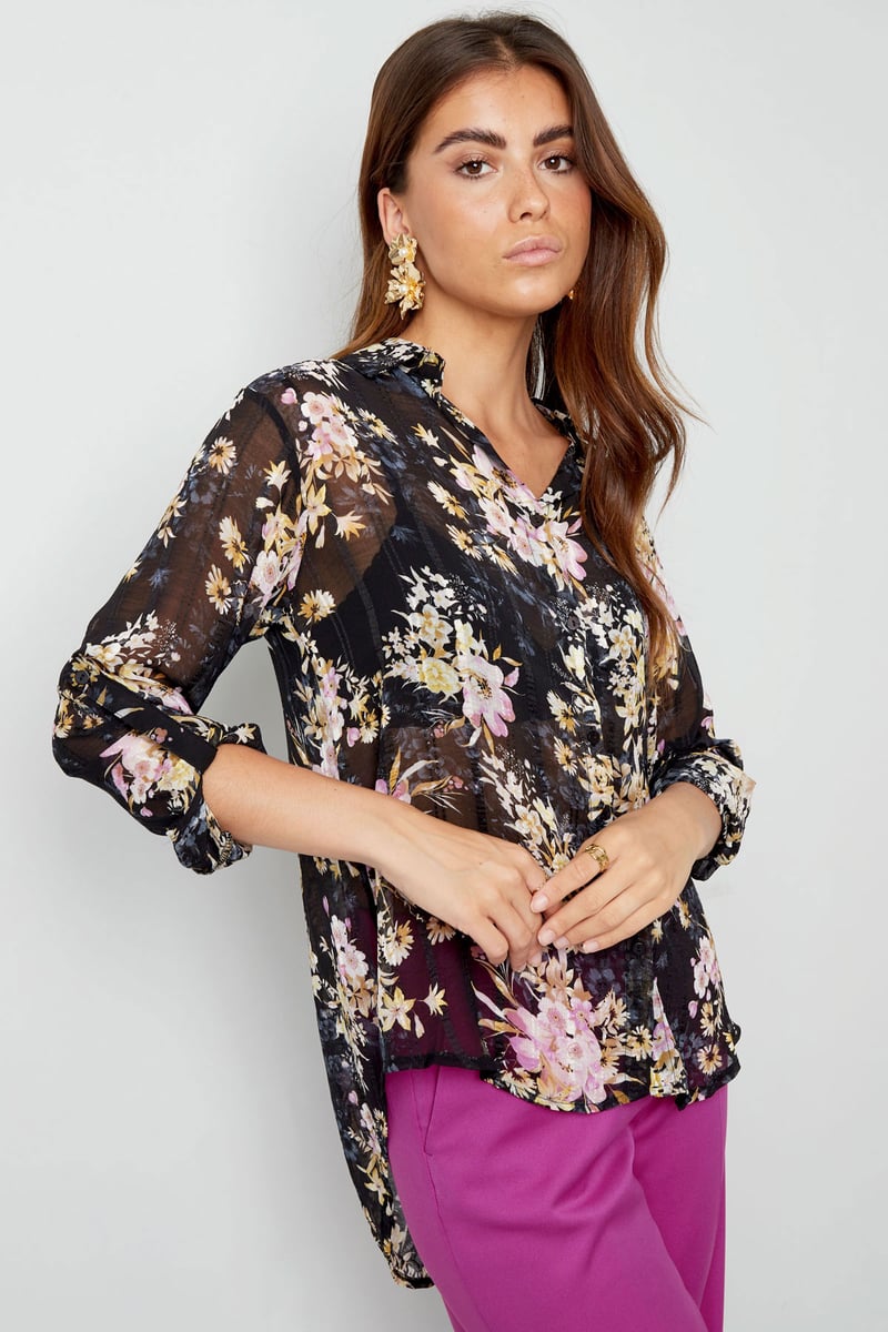 Blouse bloemenprint bruin paars