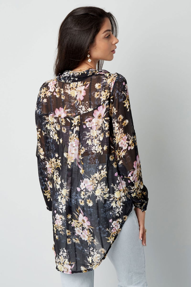 Blouse bloemenprint bruin paars