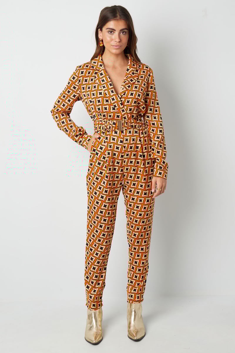 Jumpsuit retro print zwart