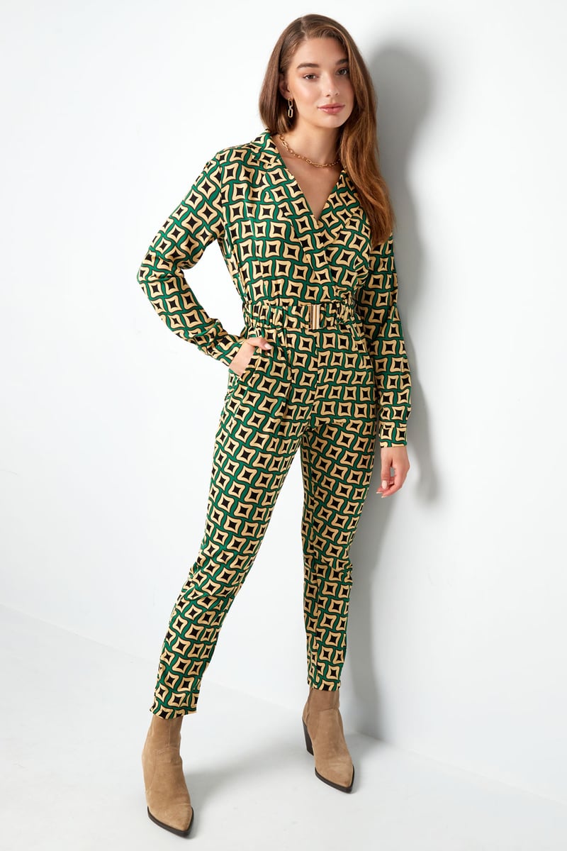 Jumpsuit retro print zwart