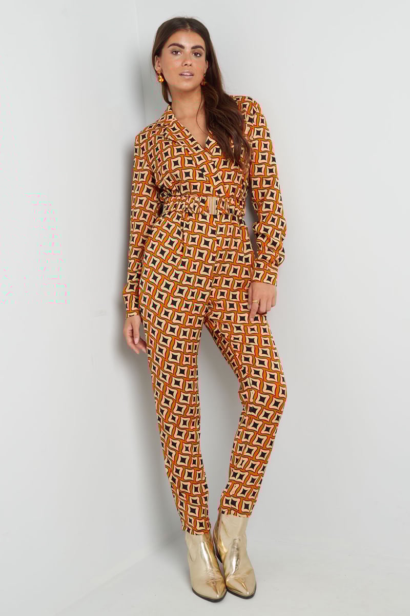 Jumpsuit retro print zwart