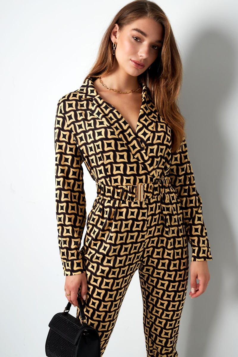 Jumpsuit retro print zwart