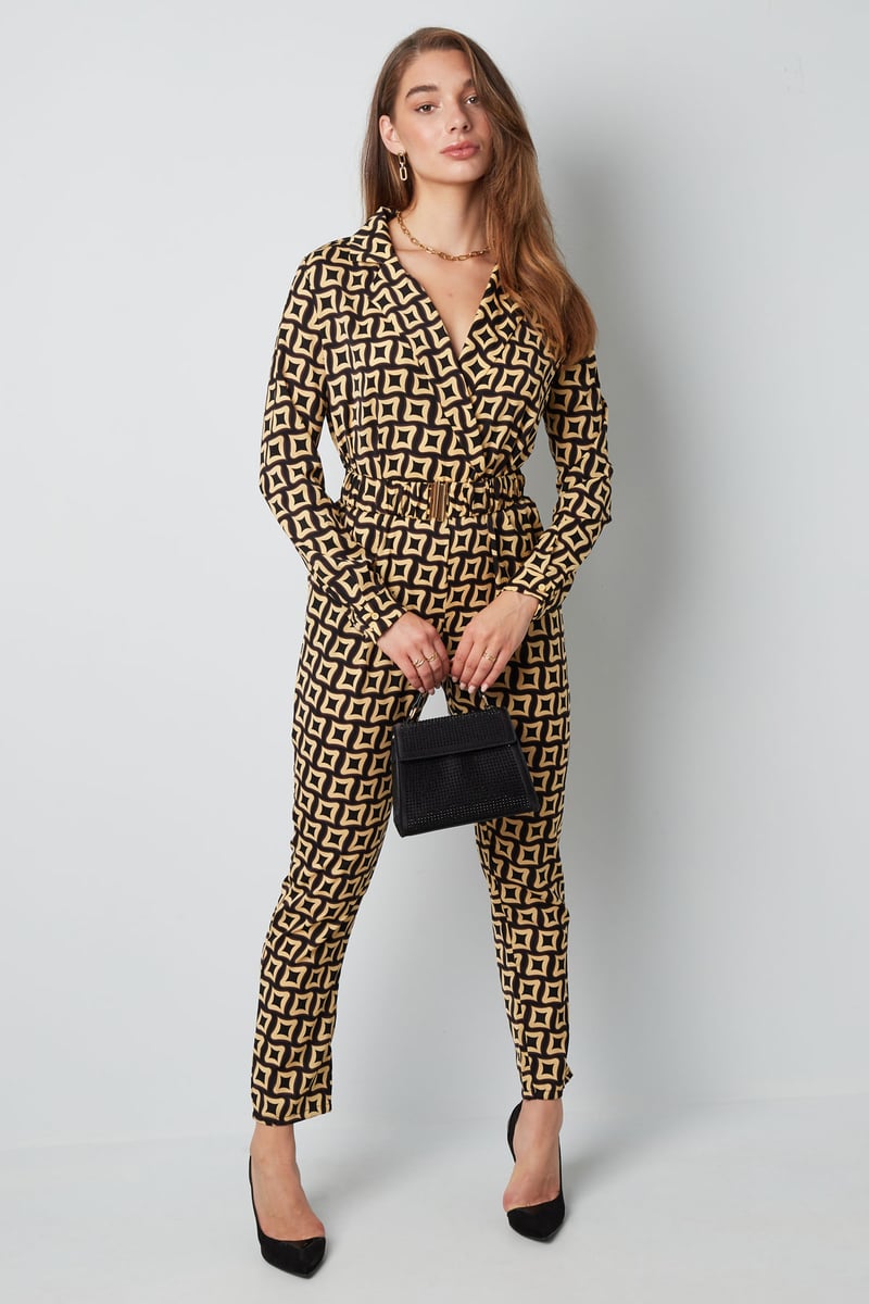 Jumpsuit retro print zwart