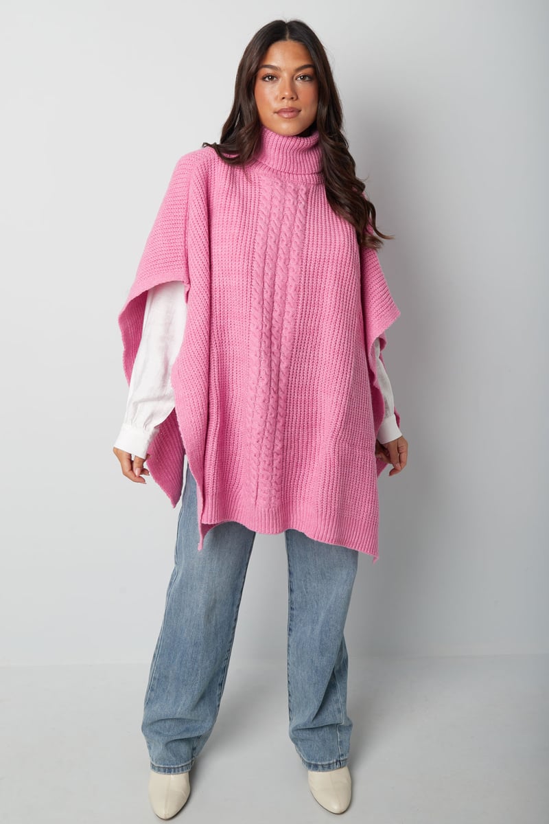 Effen gebreide poncho - roze