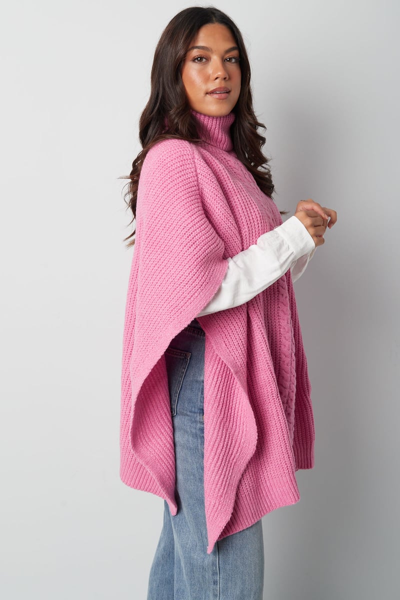Effen gebreide poncho - roze