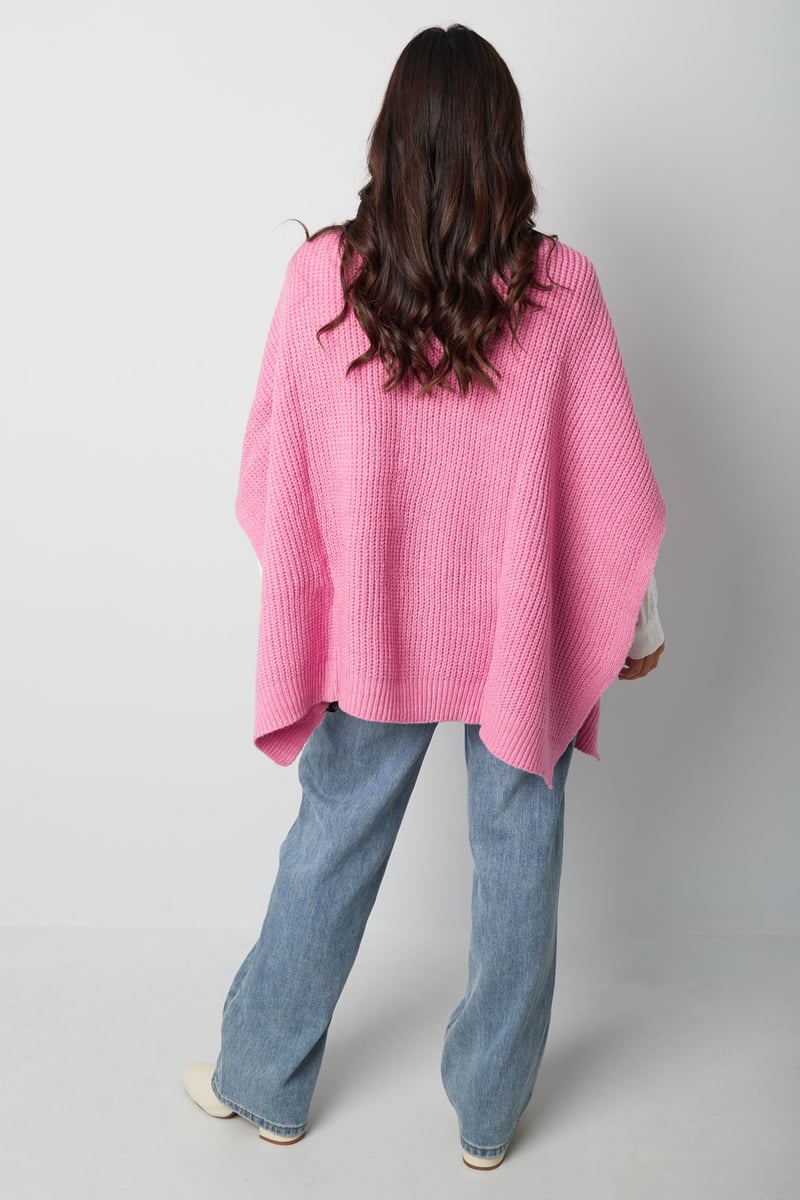 Effen gebreide poncho - roze