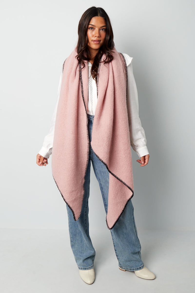 Wintersjaal eenkleurig met zwarte stiksels - bruin