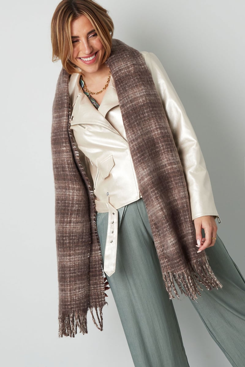 Geruite warme wintersjaal - groen paars