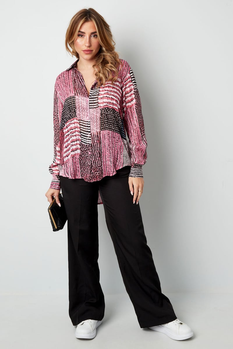 Blouse over de top print roze