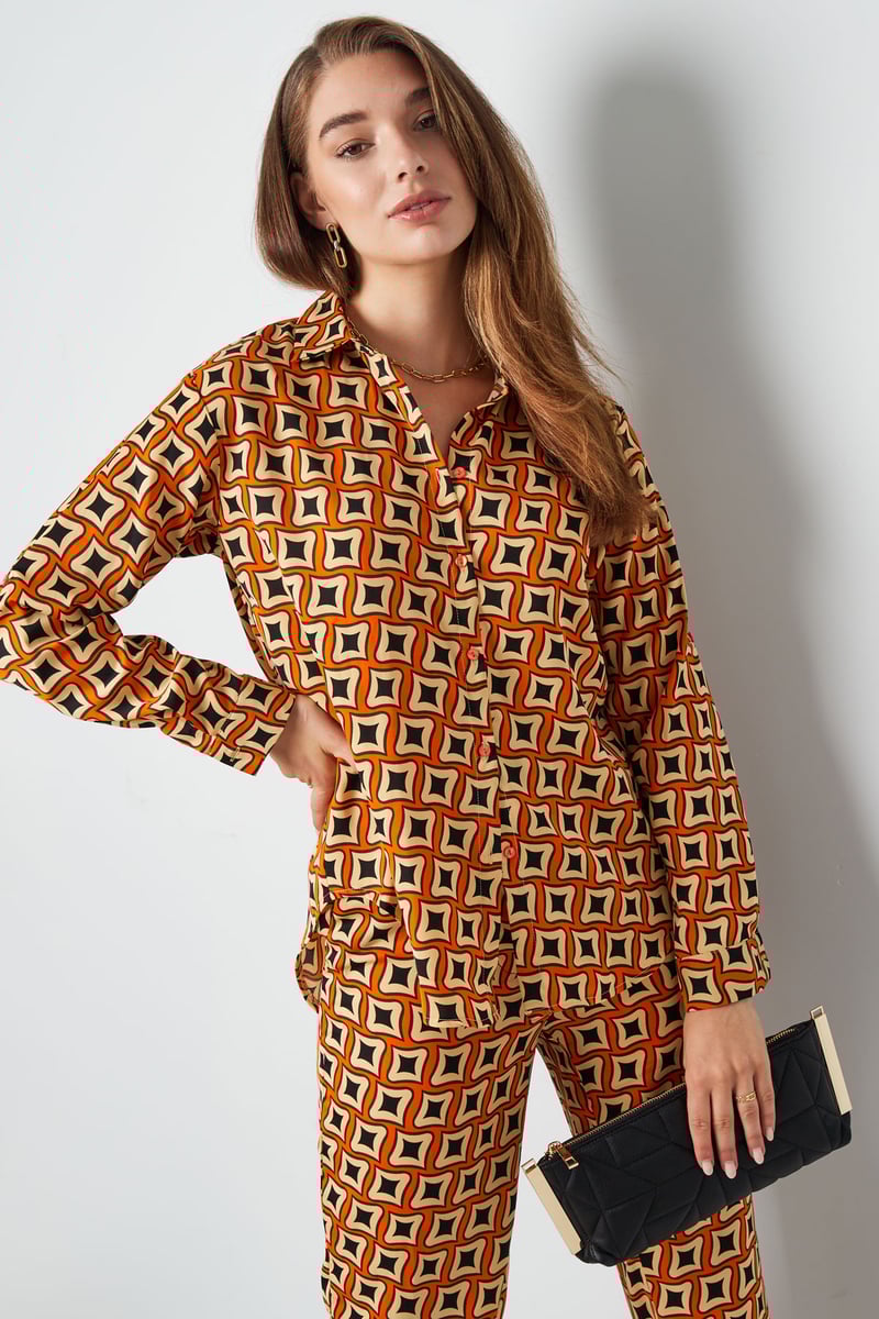 Blouse retro print - zwart