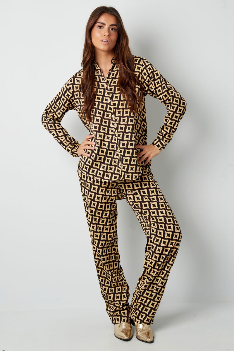 Blouse retro print - zwart