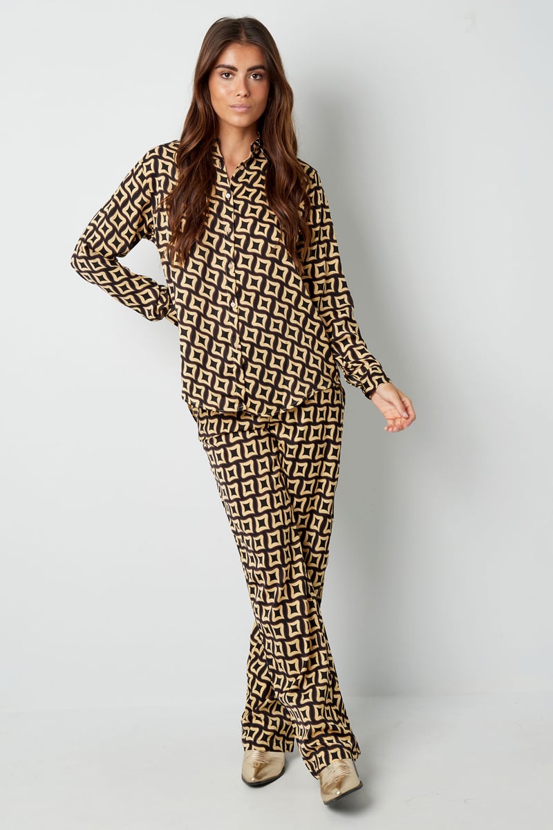 Blouse retro print - zwart