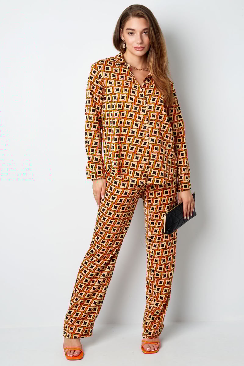 Blouse retro print - zwart