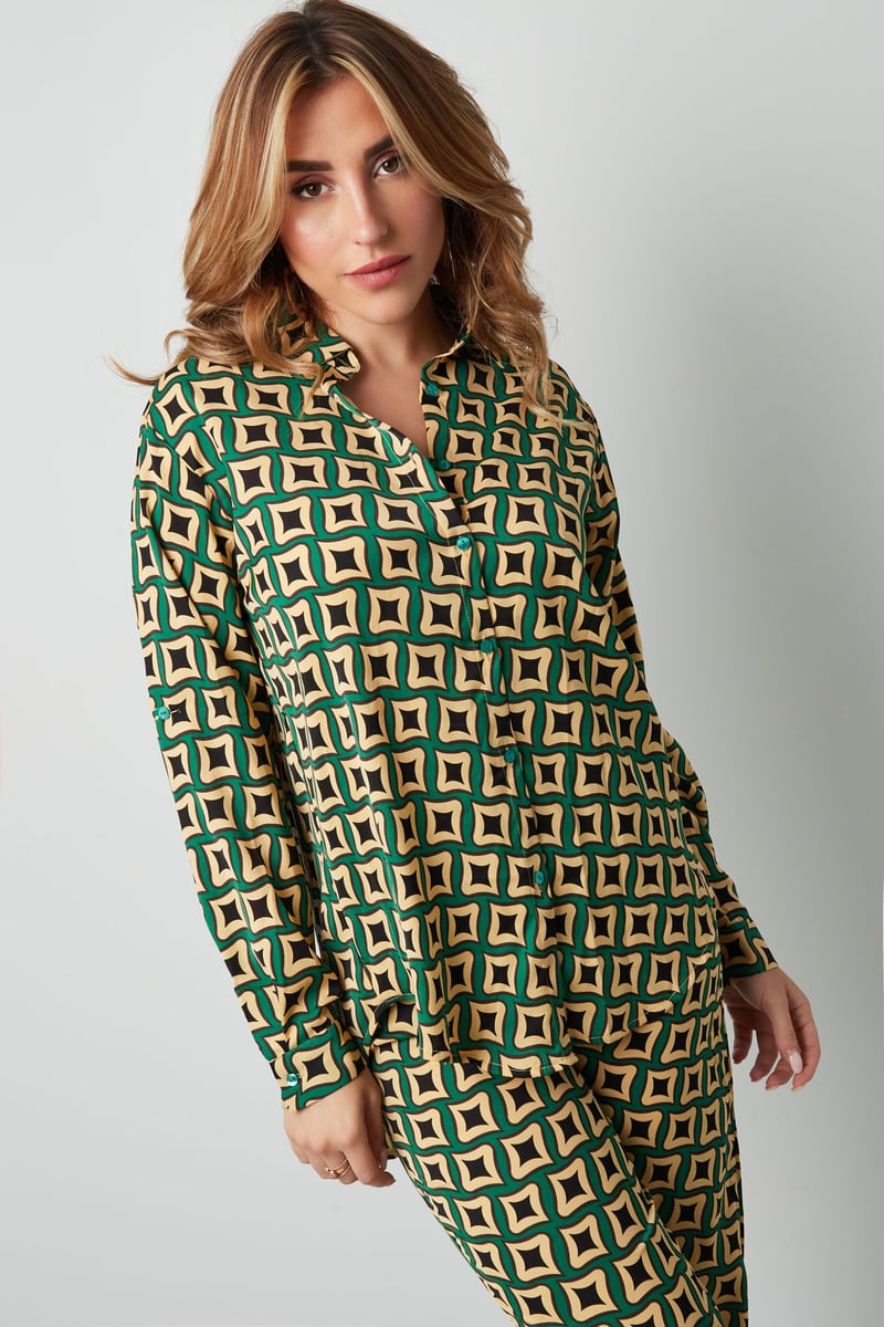 Blouse retro print - zwart