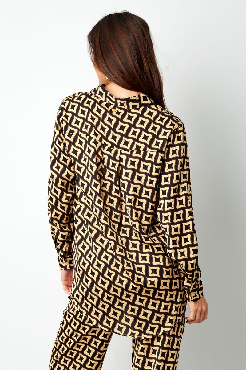Blouse retro print - zwart