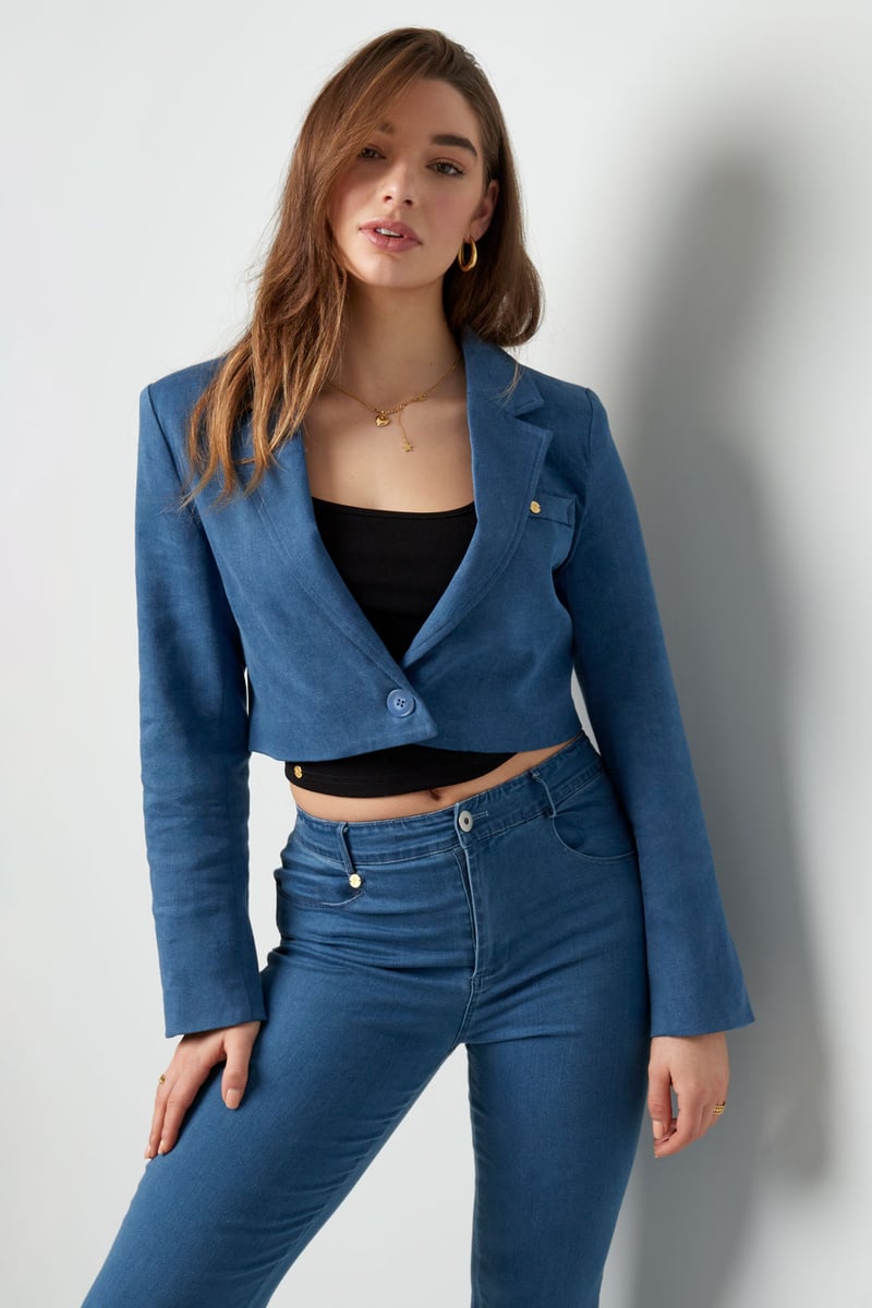 Spijker gekropte blazer - blauw