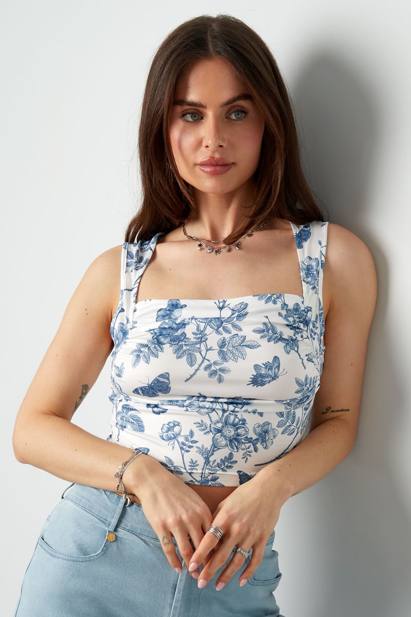 Bloem vlinder top - blauw 